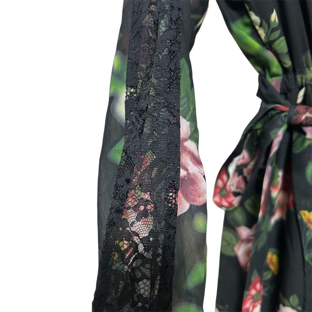 【美品】アメリヴィンテージ花柄ワンピースドレスレース結婚式フリーサイズ