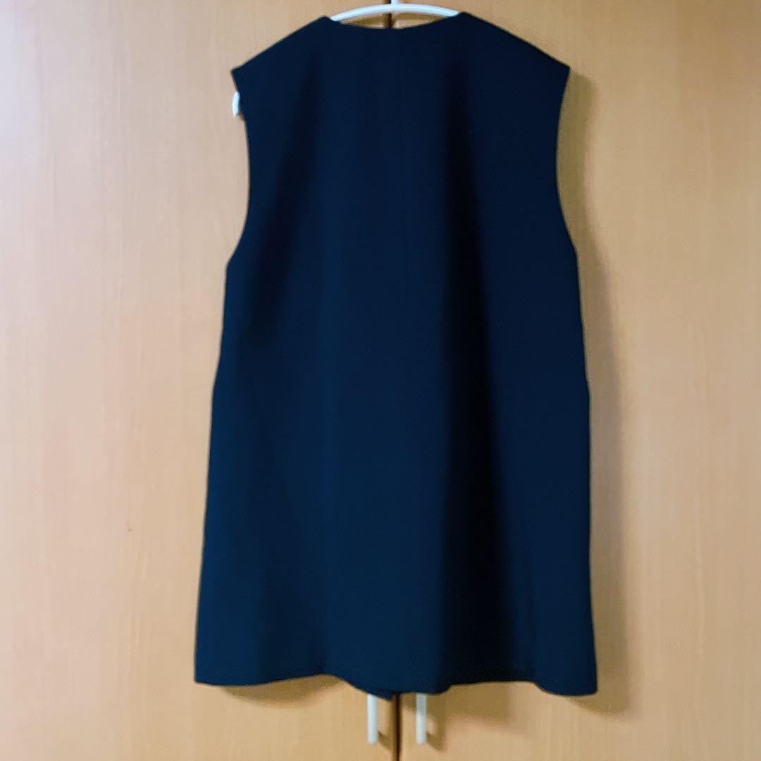 【美品】リネンライクパールネックロングジレ ブラック セルフォード