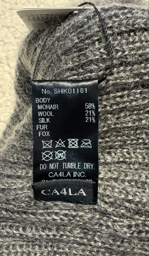 【CA4LA】グレー ニット帽 ファーポンポン