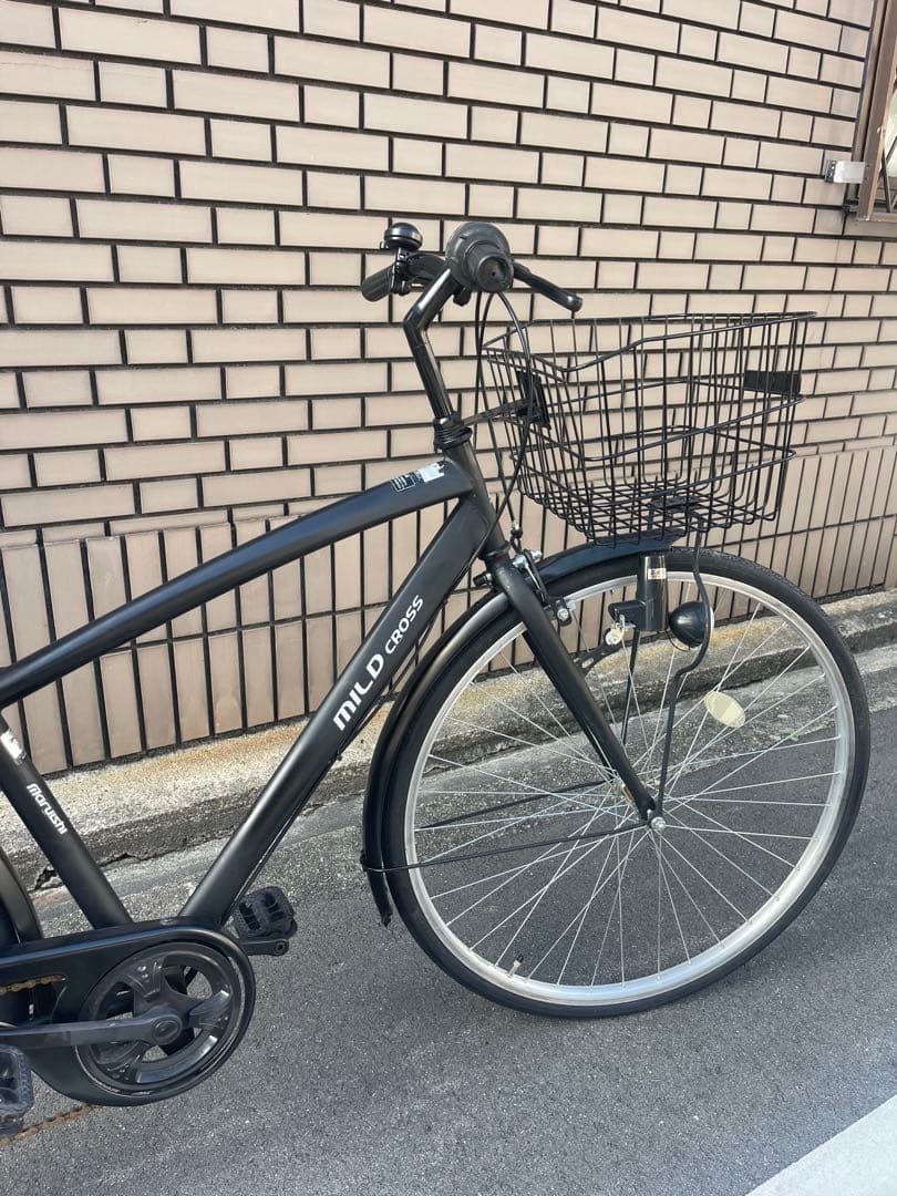 丸石サイクル クロスバイク 27インチ ブラック 前かご付き