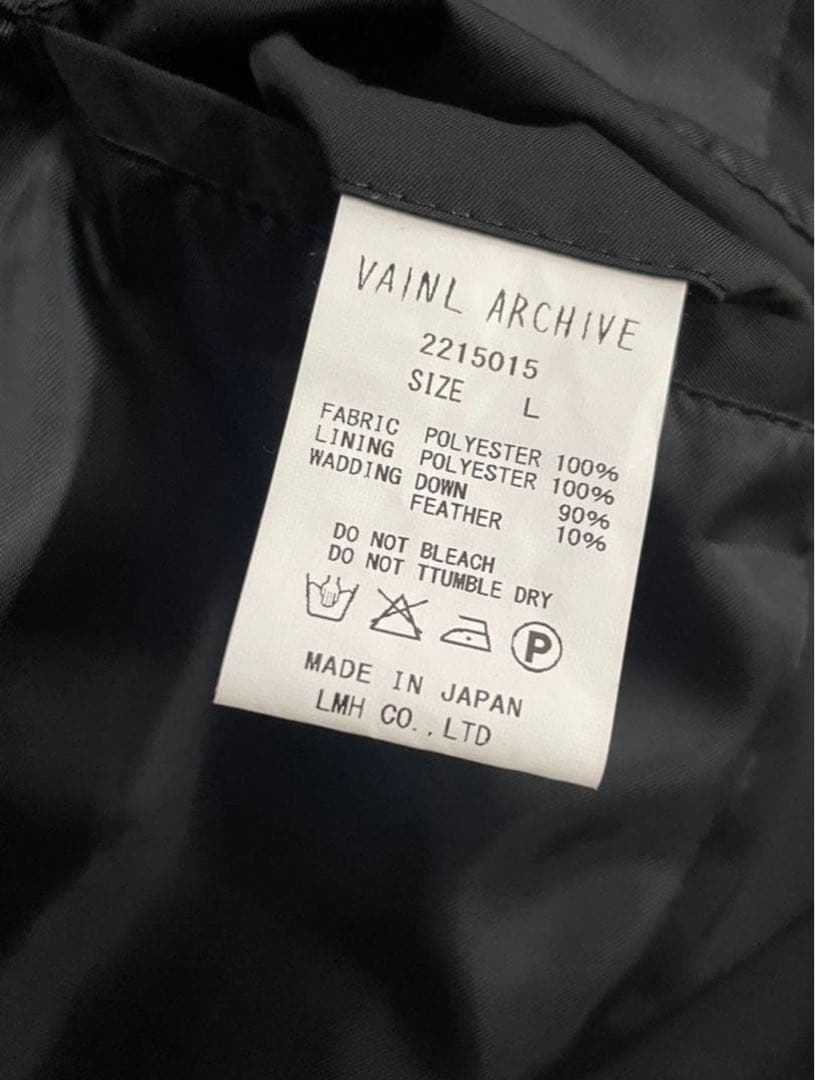 VAINL ARCHIVE バイナルアーカイブ ダウンベスト 黒 L