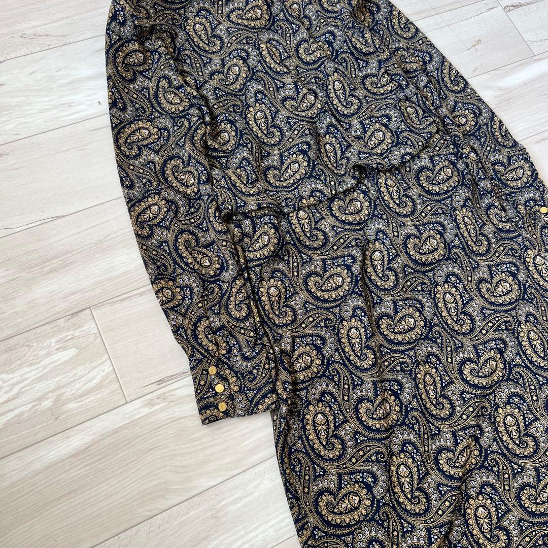 【極美品】ローレンラルフローレン　ボウタイワンピース　ペイズリー柄ワンピース　金
