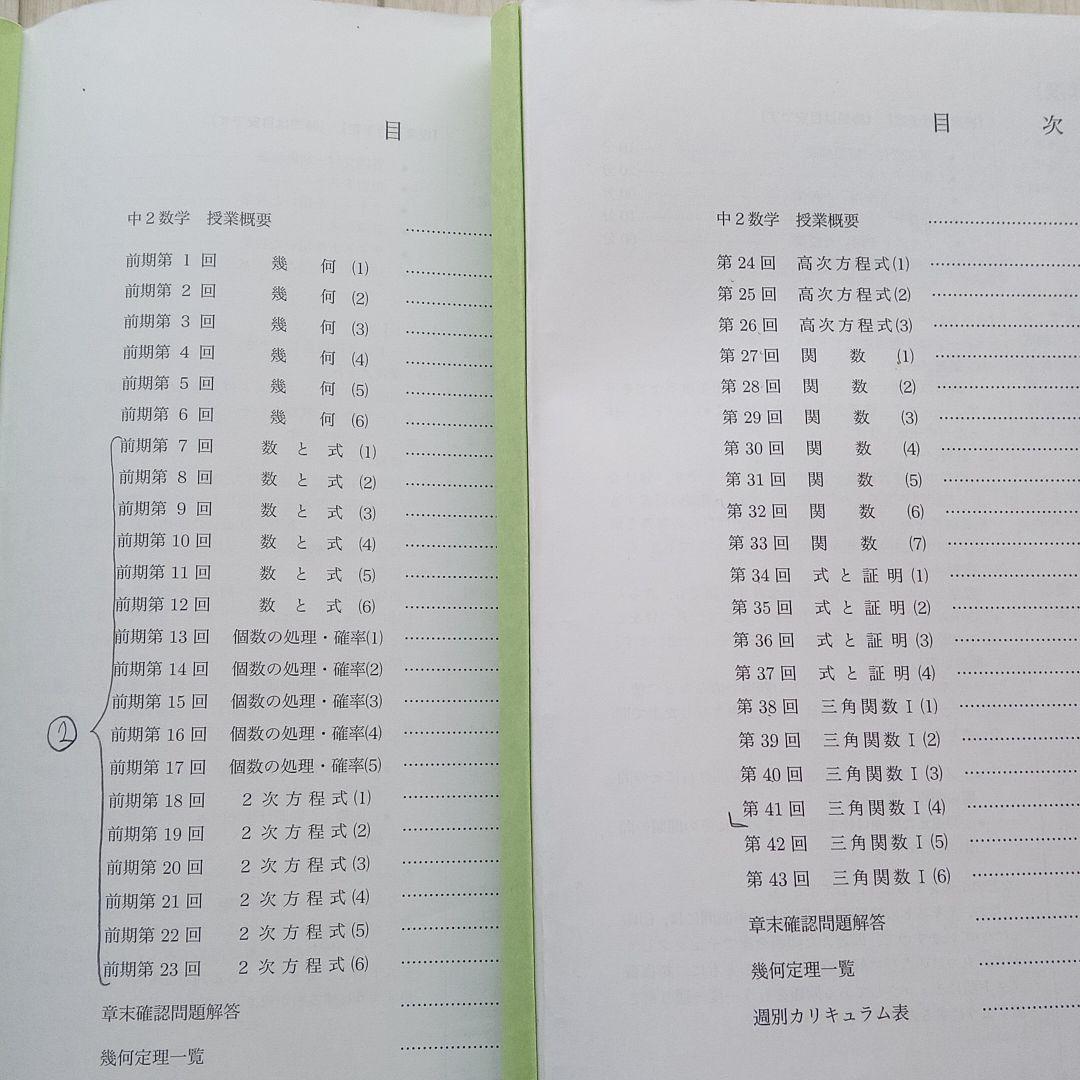 鉄緑会　 中学2年数学　テキスト＆問題集