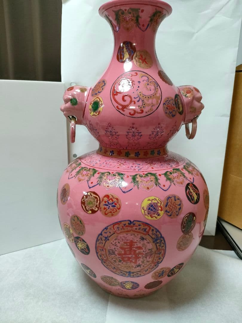 中国美術 古玩 大清乾隆年製　壺　瓢箪形　　福寿　縁起物　陶器　置物　色絵