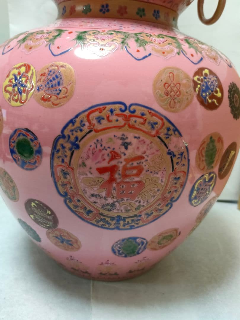 中国美術 古玩 大清乾隆年製　壺　瓢箪形　　福寿　縁起物　陶器　置物　色絵