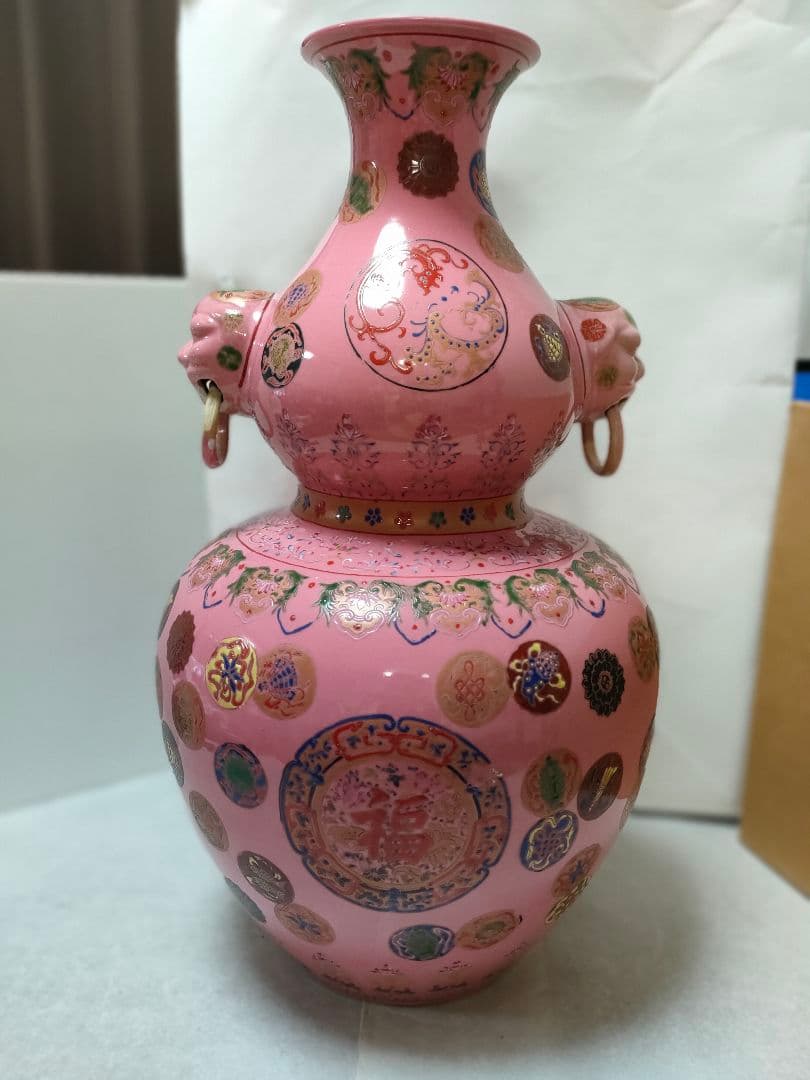 中国美術 古玩 大清乾隆年製　壺　瓢箪形　　福寿　縁起物　陶器　置物　色絵