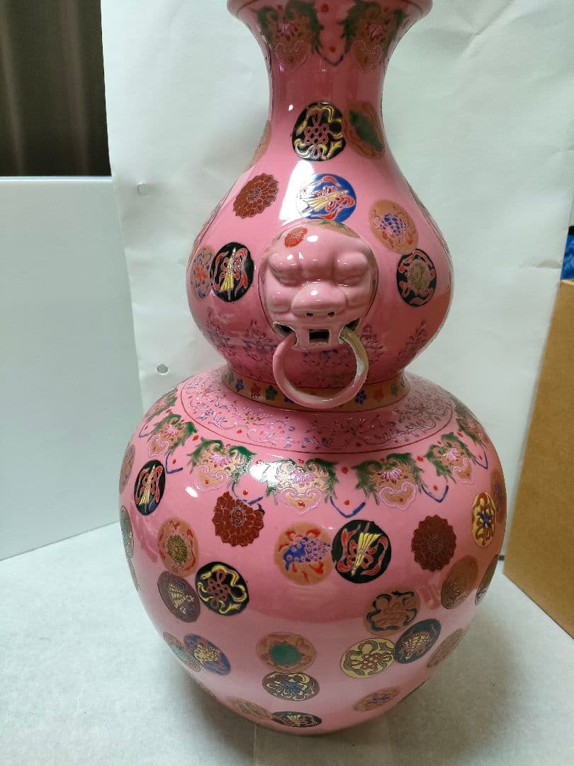 中国美術 古玩 大清乾隆年製　壺　瓢箪形　　福寿　縁起物　陶器　置物　色絵