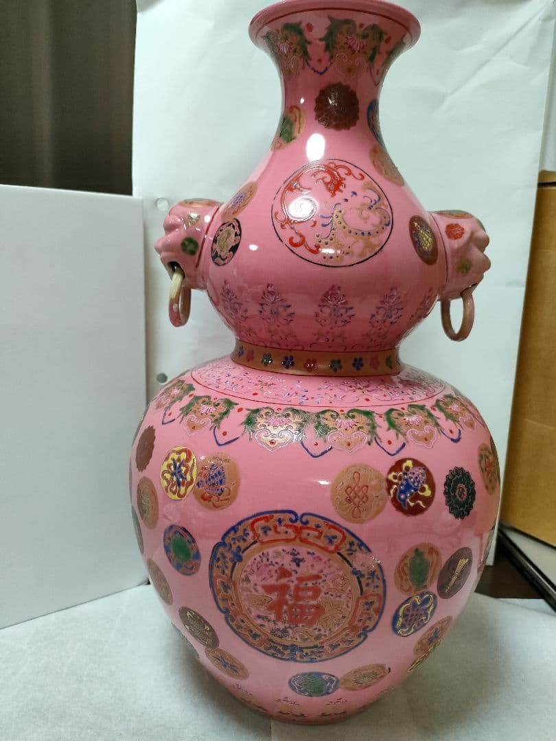 中国美術 古玩 大清乾隆年製　壺　瓢箪形　　福寿　縁起物　陶器　置物　色絵
