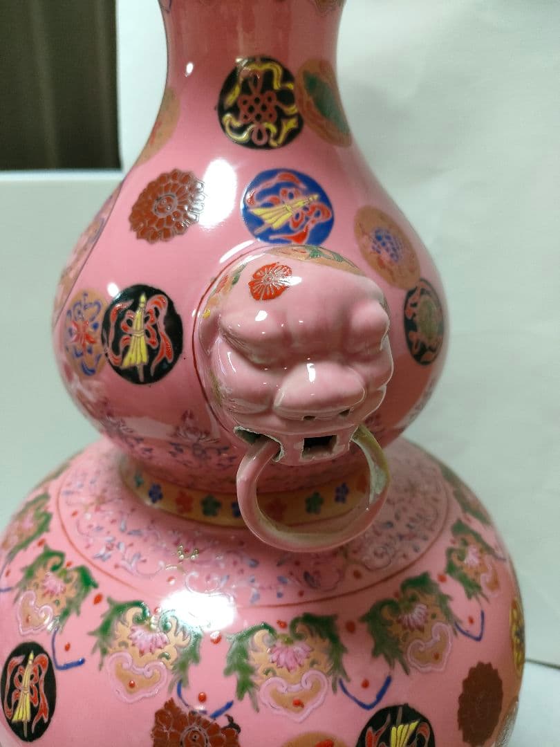 中国美術 古玩 大清乾隆年製　壺　瓢箪形　　福寿　縁起物　陶器　置物　色絵