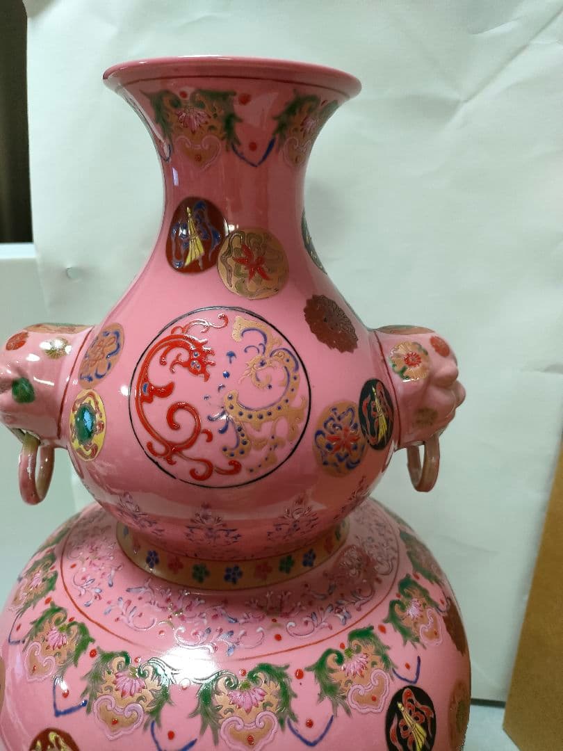 中国美術 古玩 大清乾隆年製　壺　瓢箪形　　福寿　縁起物　陶器　置物　色絵