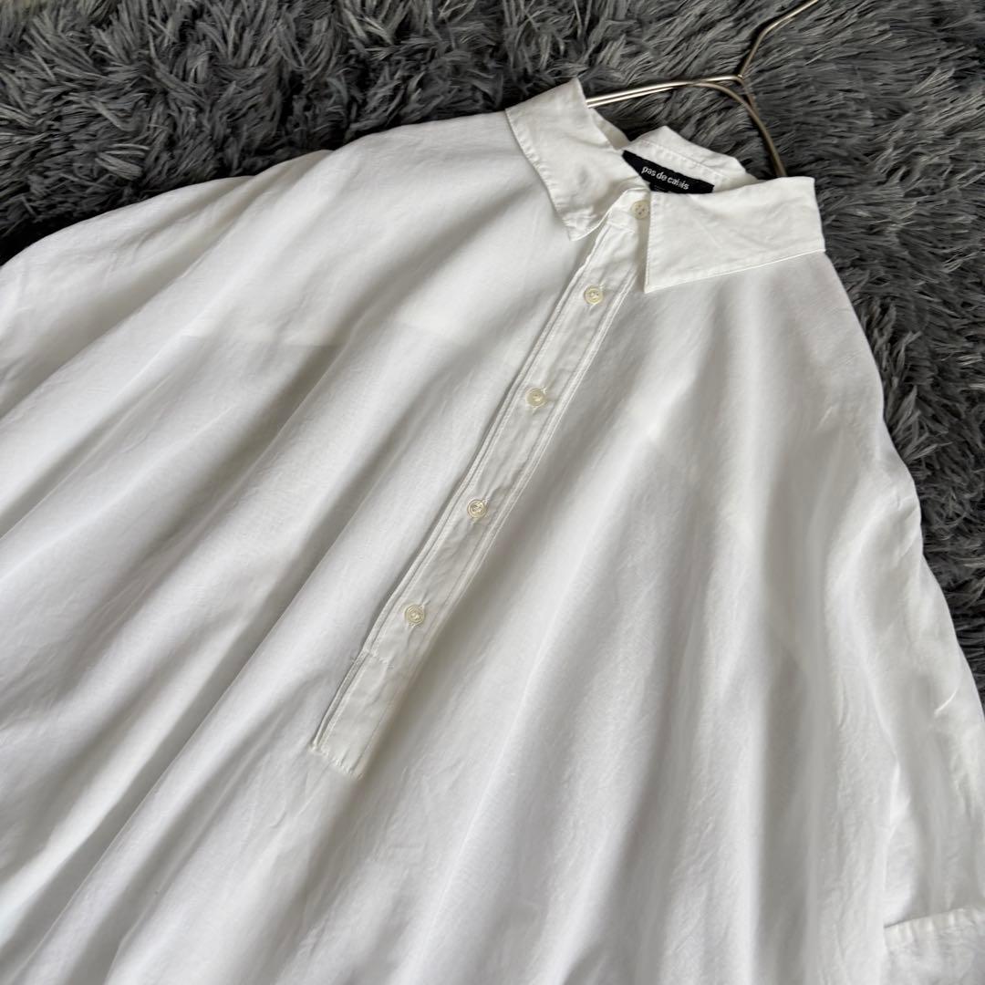 pas de calais 白プルオーバーシャツ S ワイドコットンゆったり
