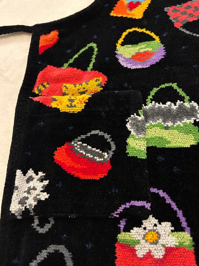 【美品】フェイラー エプロン バッグ柄 黒地 シュニール織