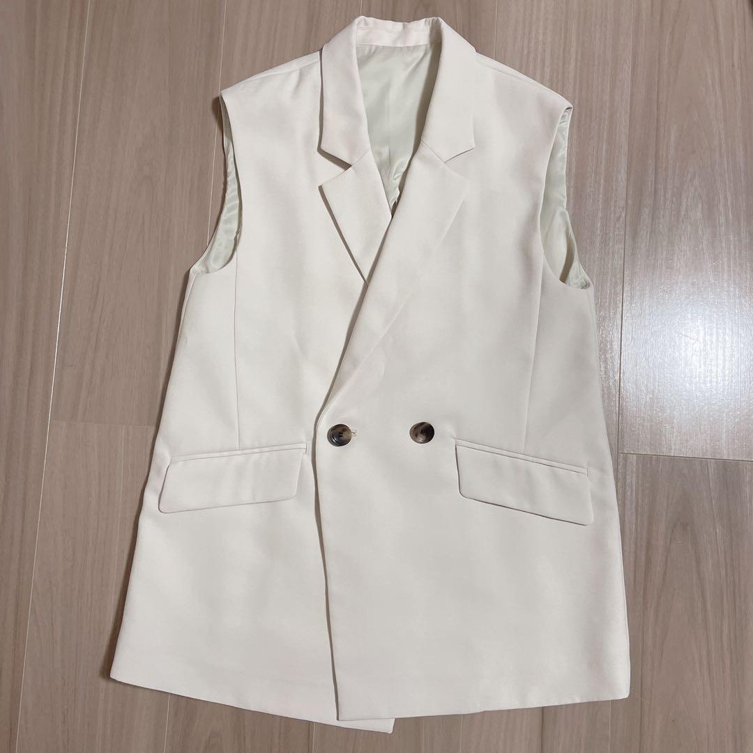 【美品】ノーブル　ロングベントジレ　ダブル　ストレッチ　ノースリーブ　36