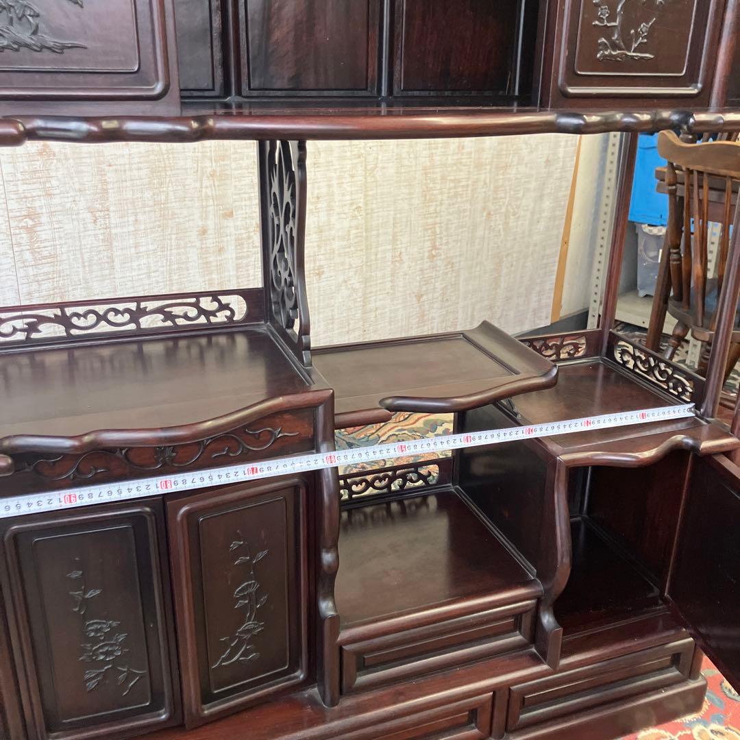 唐木家具 紫檀 茶箪笥 飾り棚 中国骨董 唐草透彫り ビンテージ ヴィンテージ