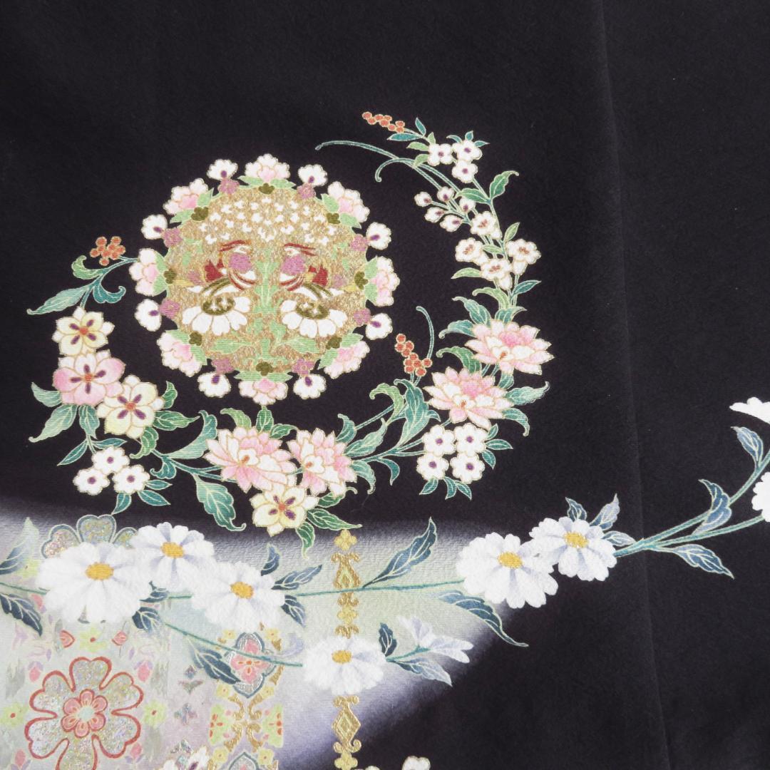 着物リメイク　ワンピース 　黒留袖　駒刺繍　向かい鳥正倉院花文　金彩　ドレス