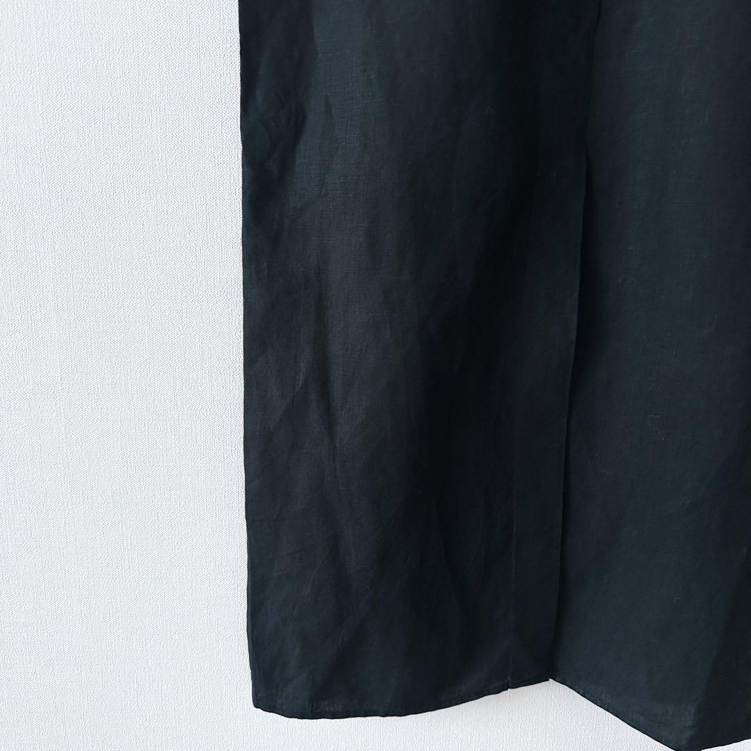【美品】MaxMara リネン100% ロングシャツワンピース 黒 ブラック