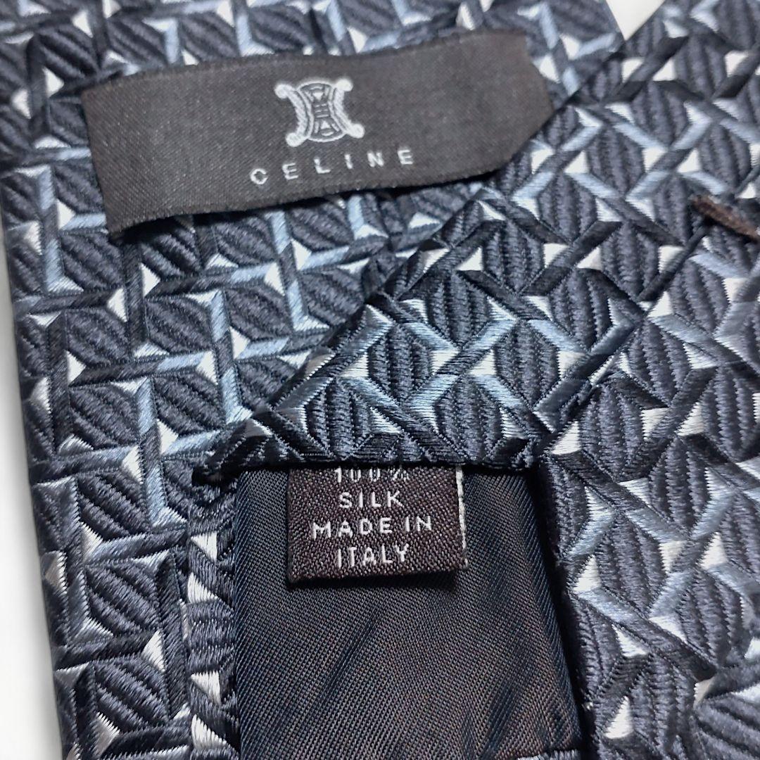 ✨美品✨CELINE　セリーヌ　ネクタイ　格子柄　グレー系　マカダム　シルク