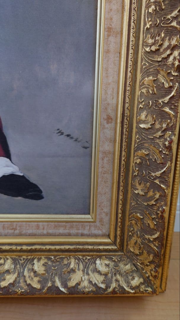 【中古品】マネ「笛を吹く少年」　油彩　複製画額　豪華額装