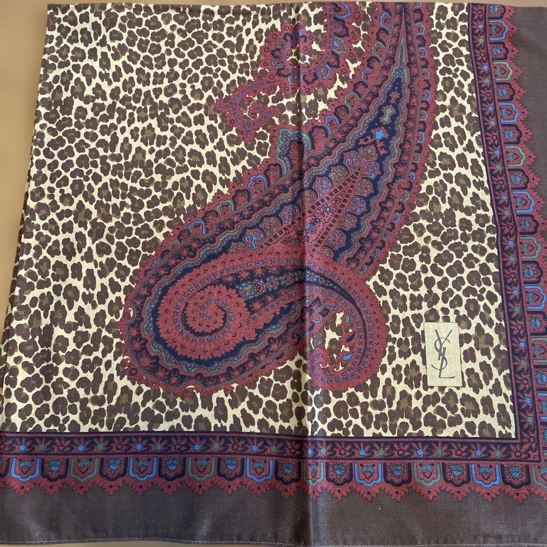 YvesSaintLaurent レオパードペイズリー ウールスカーフ105㎝