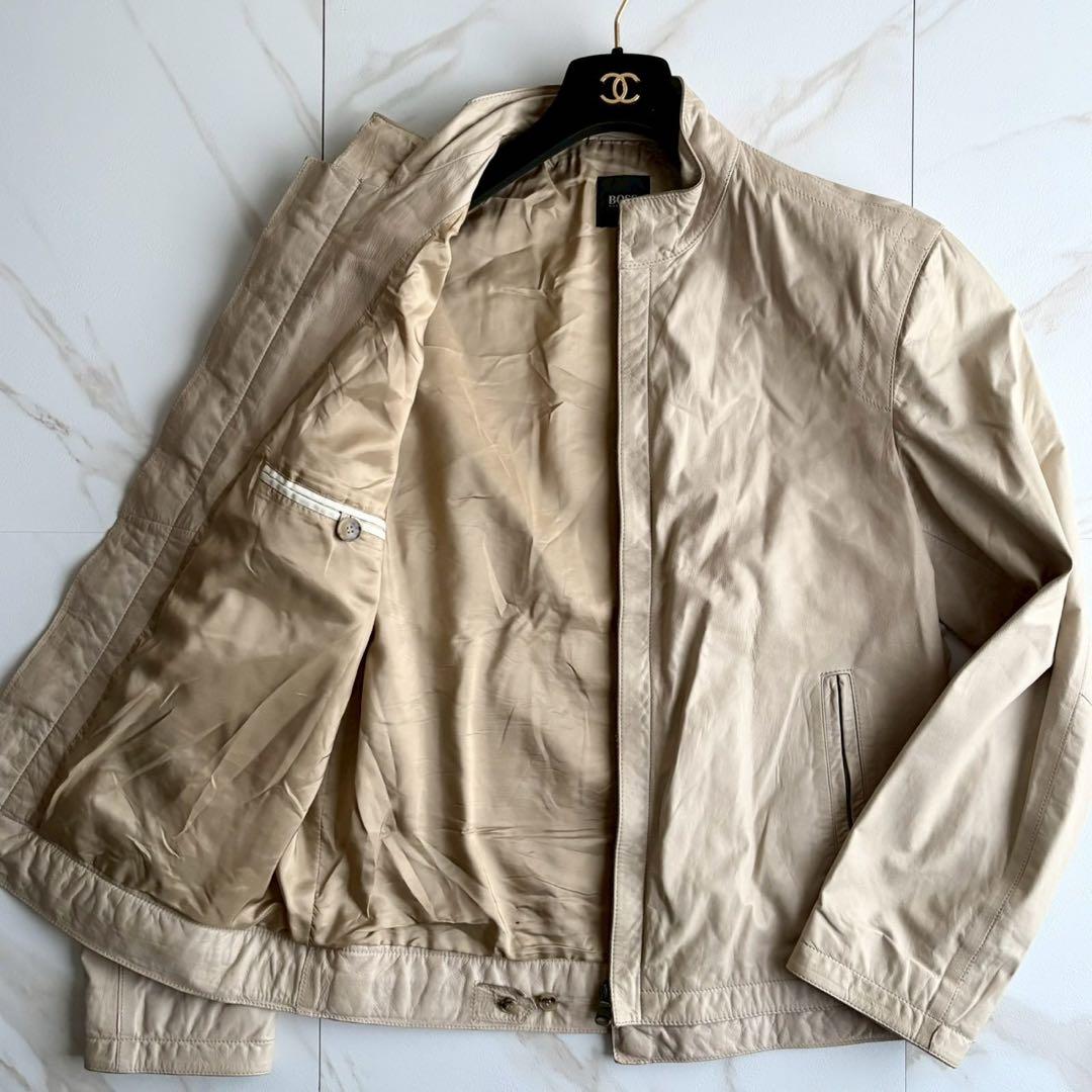 人気◆HUGO BOSS 本革 シングルライダース ジャケット XL