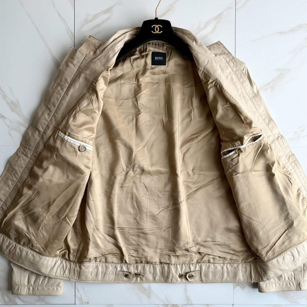 人気◆HUGO BOSS 本革 シングルライダース ジャケット XL