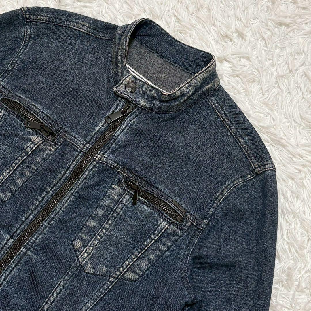 ◎極美品 GAS デニムライダース M ビッグプリント スカル 伸縮