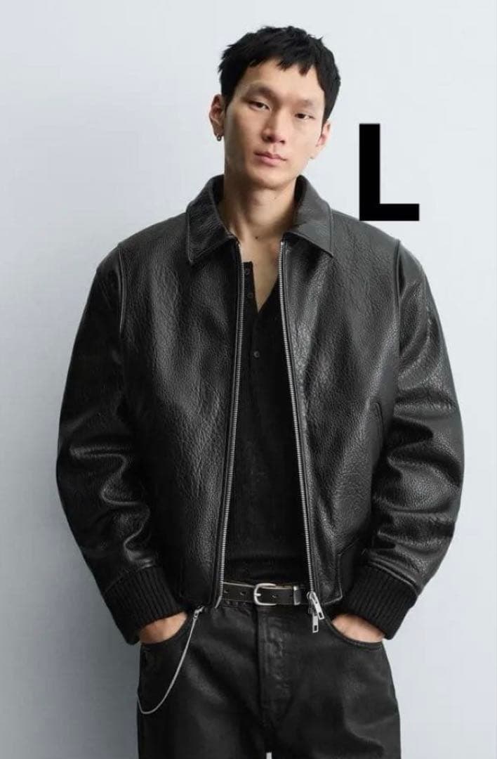 ZARA フェイクレザーパフジャケット　L