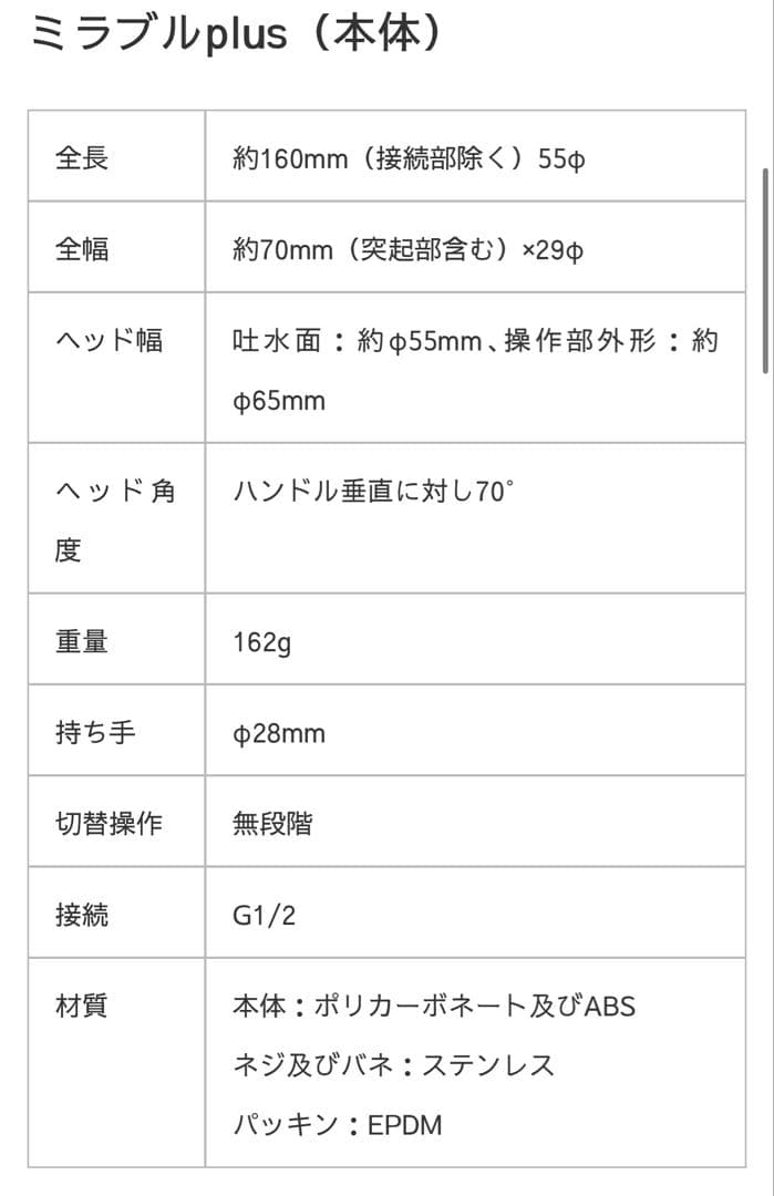ミラブルPlusクリア シャワーヘッド