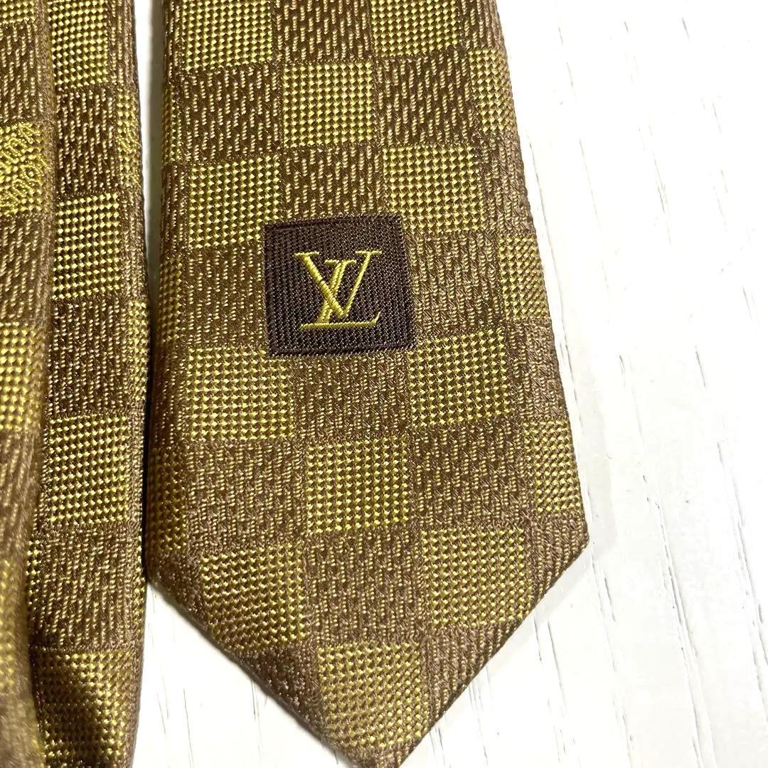 LOUIS VUITTON ルイヴィトン ネクタイ ダミエ シルク ゴールド
