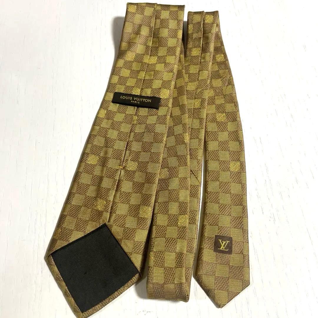 LOUIS VUITTON ルイヴィトン ネクタイ ダミエ シルク ゴールド
