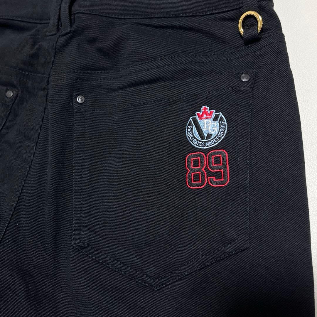 パーリーゲイツ ストレッチパンツ ブラックデニム 伸縮性 ワッペン レディース
