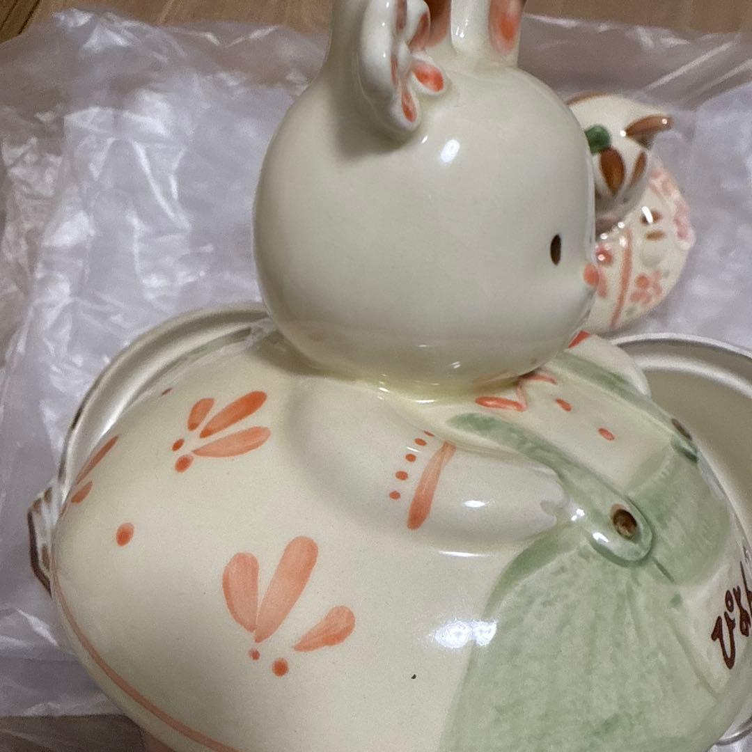 【KATO KOGEI】 加藤工芸 うさぎ 猫 蓋付き土鍋 昭和/平成レトロ