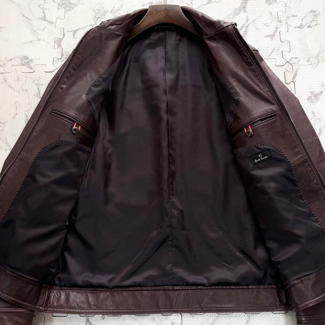 PS Paul Smith ポールスミス ライダースジャケット 牛革 ブラウン系