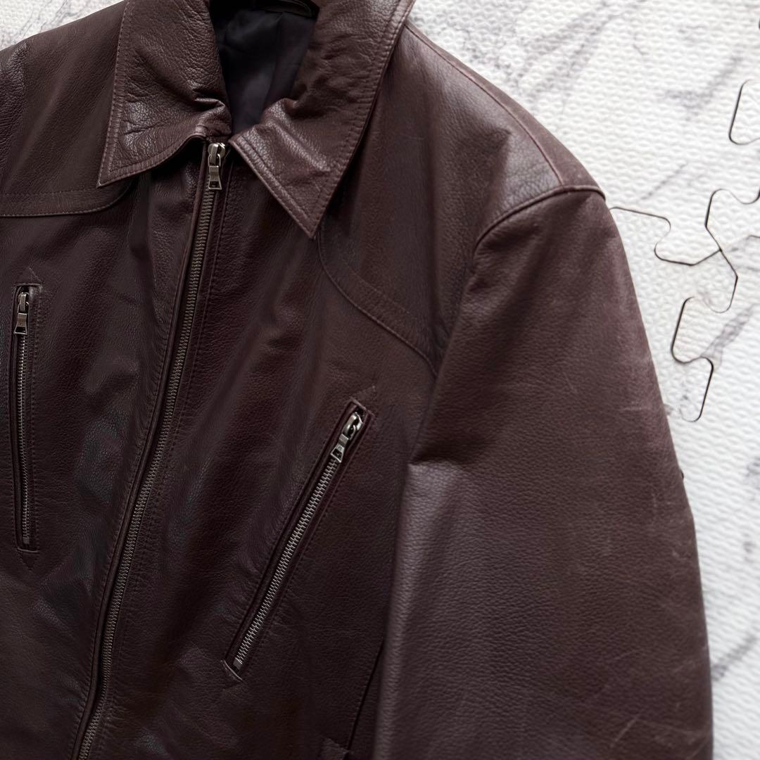 PS Paul Smith ポールスミス ライダースジャケット 牛革 ブラウン系