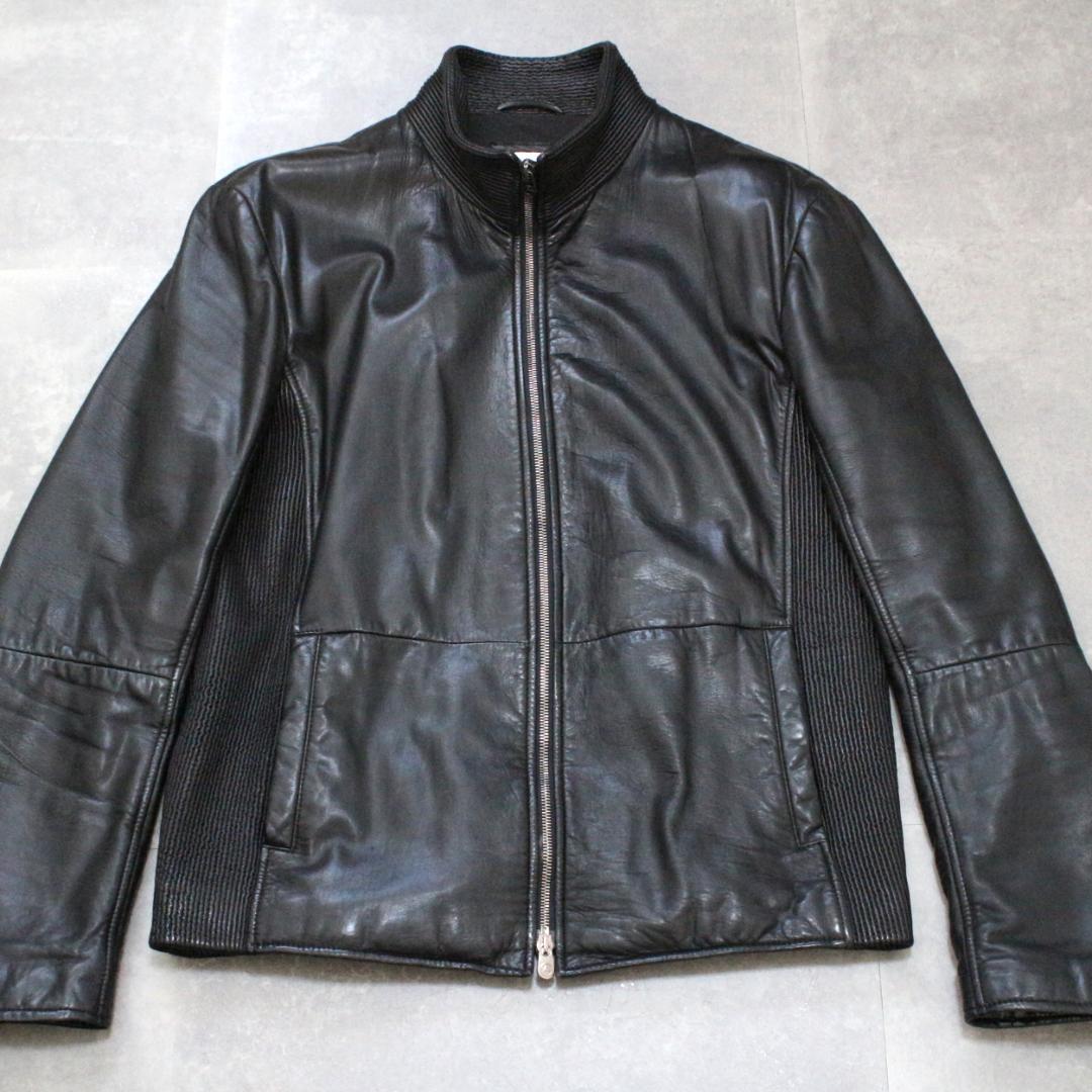 ARMANI COLLEZIONI レザージャケット 黒 50 XL シングル