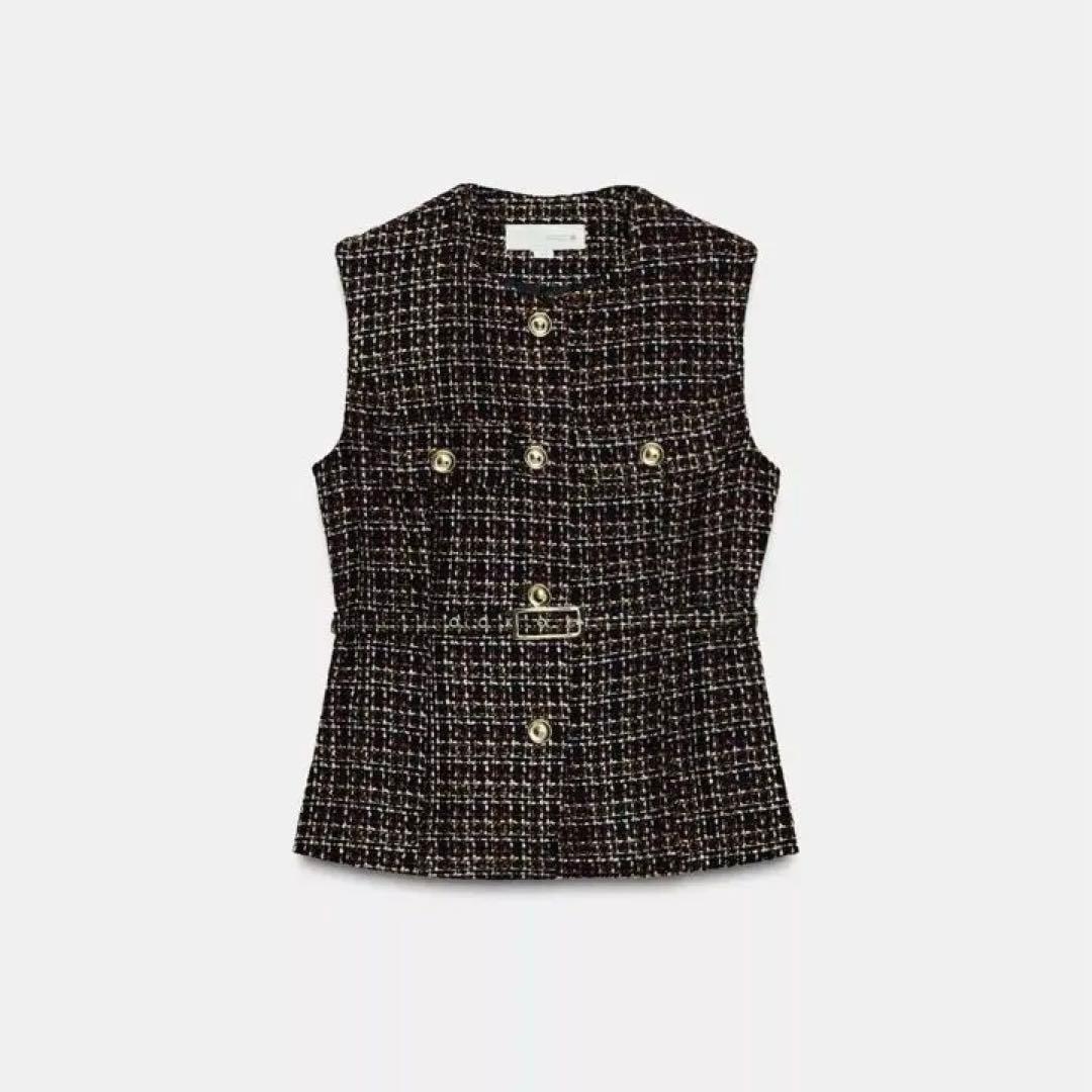 ZARA ベルト付きテクスチャーベスト　M