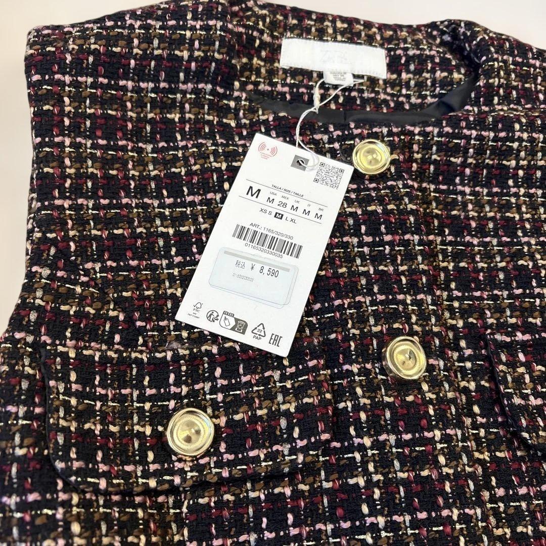 ZARA ベルト付きテクスチャーベスト　M