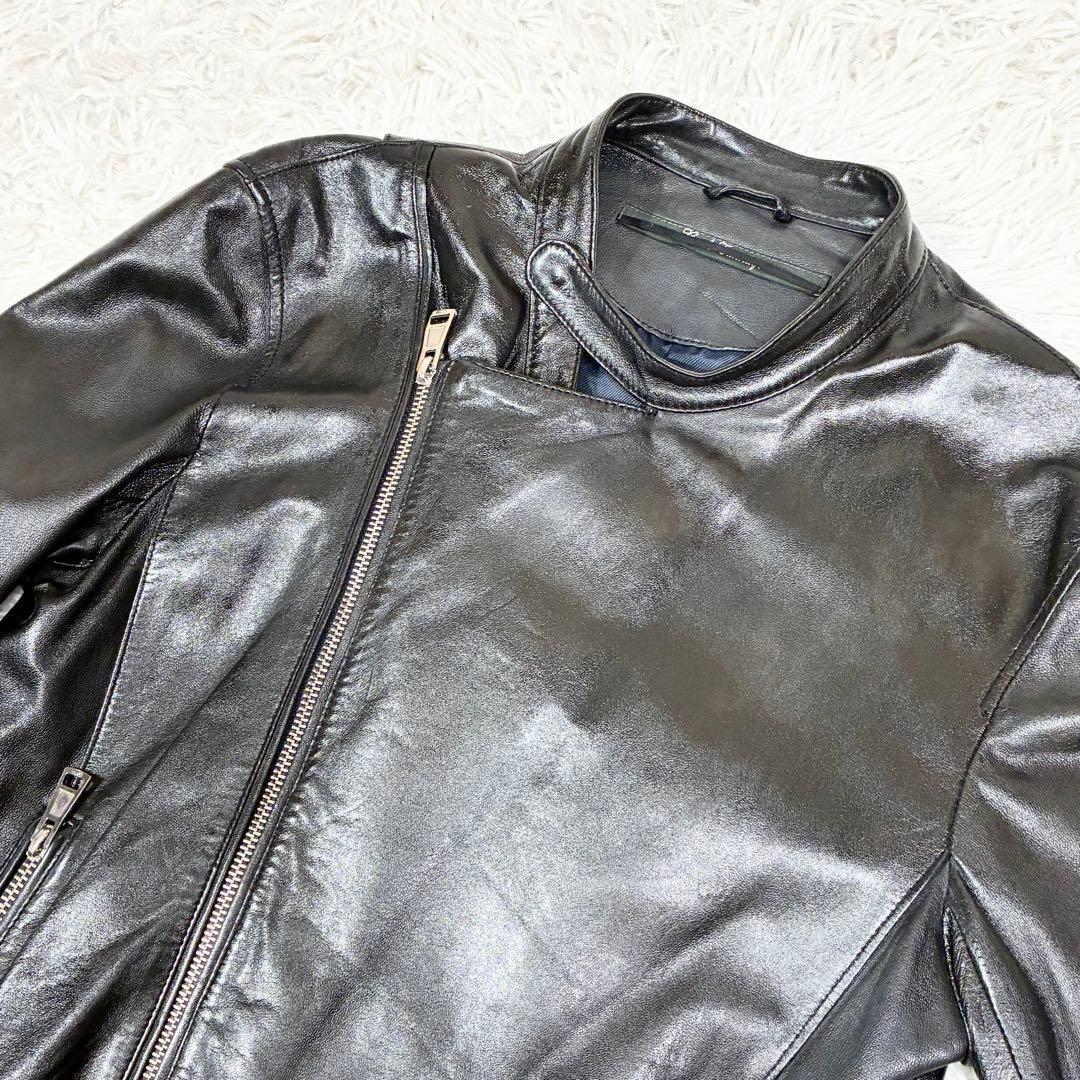 【良品】 ナノユニバース シングルライダース ジャケット ブラック レザー 44