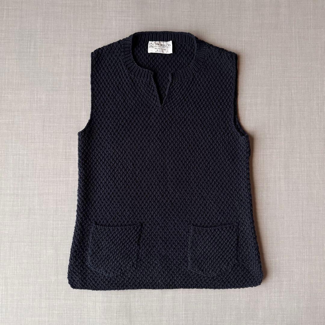 美品 INVERALLAN インバーアラン コットン ニットベスト ネイビー