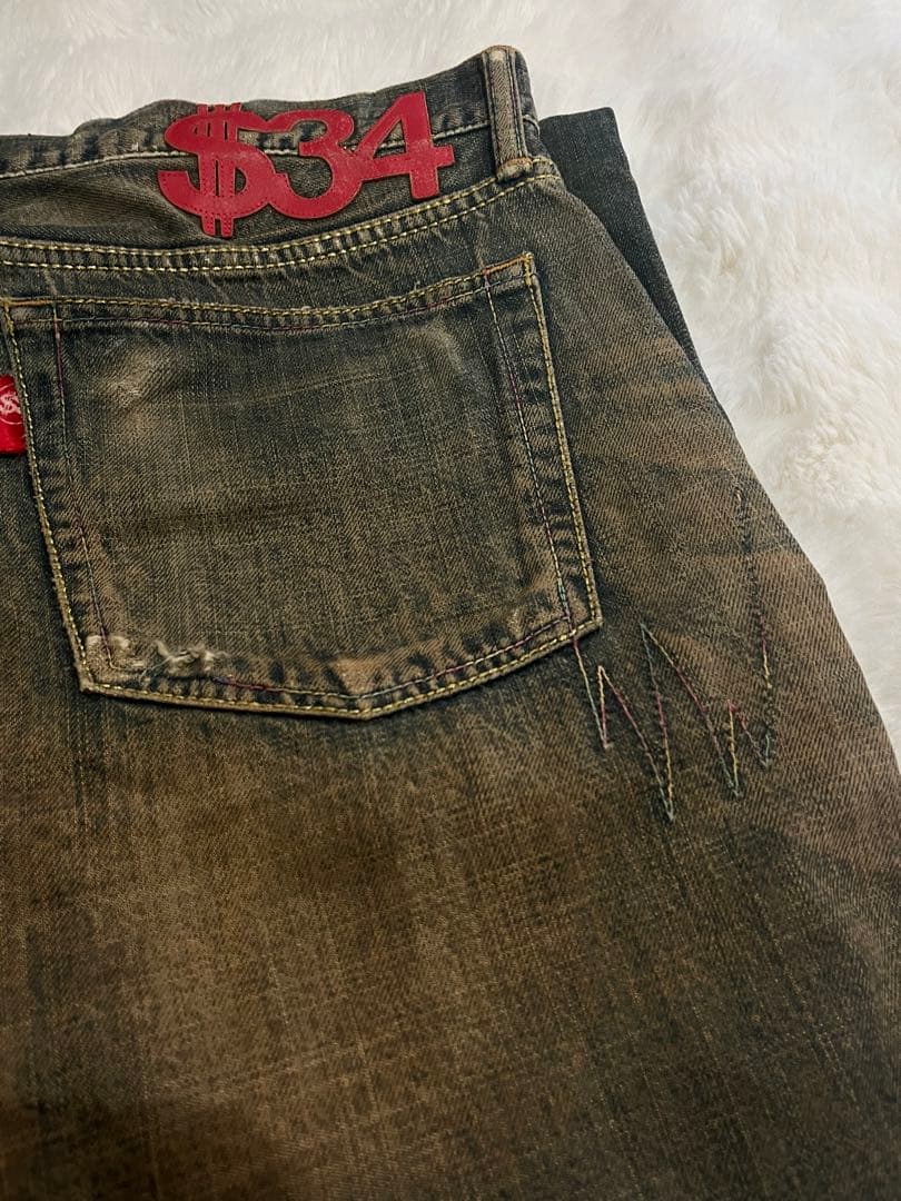 【山川様】00s SWAGGER ダメージ加工デニム W34 ペンキ ＄タグ