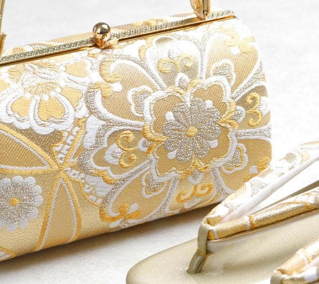 【新品】草履バッグセット　金彩織の古典柄 草履:24cm　03978