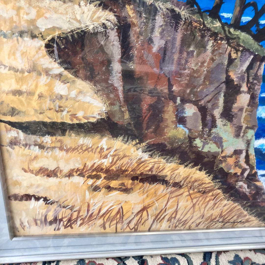 昭和レトロ 大型額縁 肉筆 岸壁の松 海 風景画 油絵 油彩画 絵画 アート