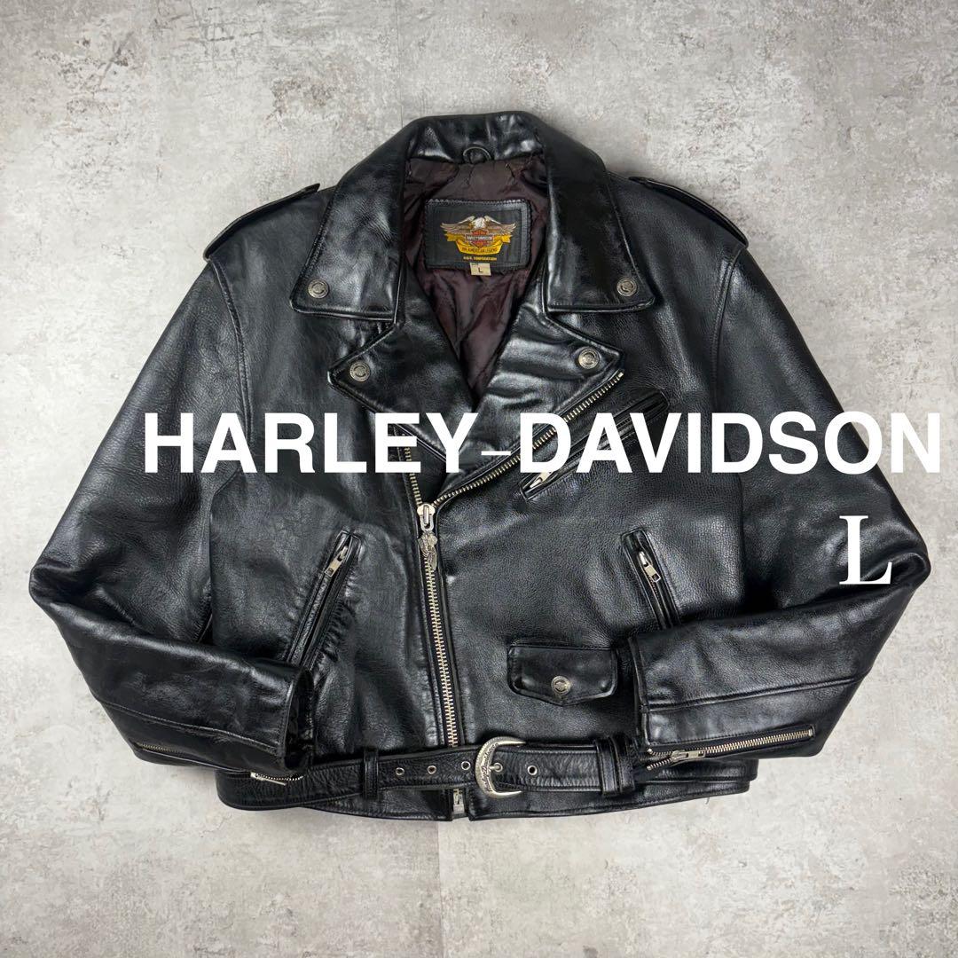 ハーレーダビッドソン　HARLEY ダブル　レザー　ライダースジャケット　L 黒