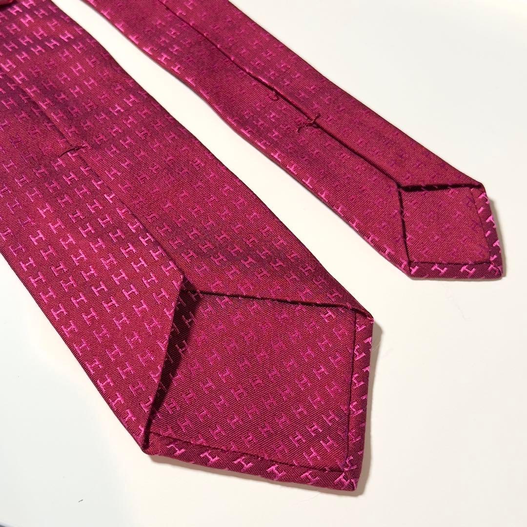 【美品】 HERMES エルメス H柄 ファソネ レッド系 ネクタイ