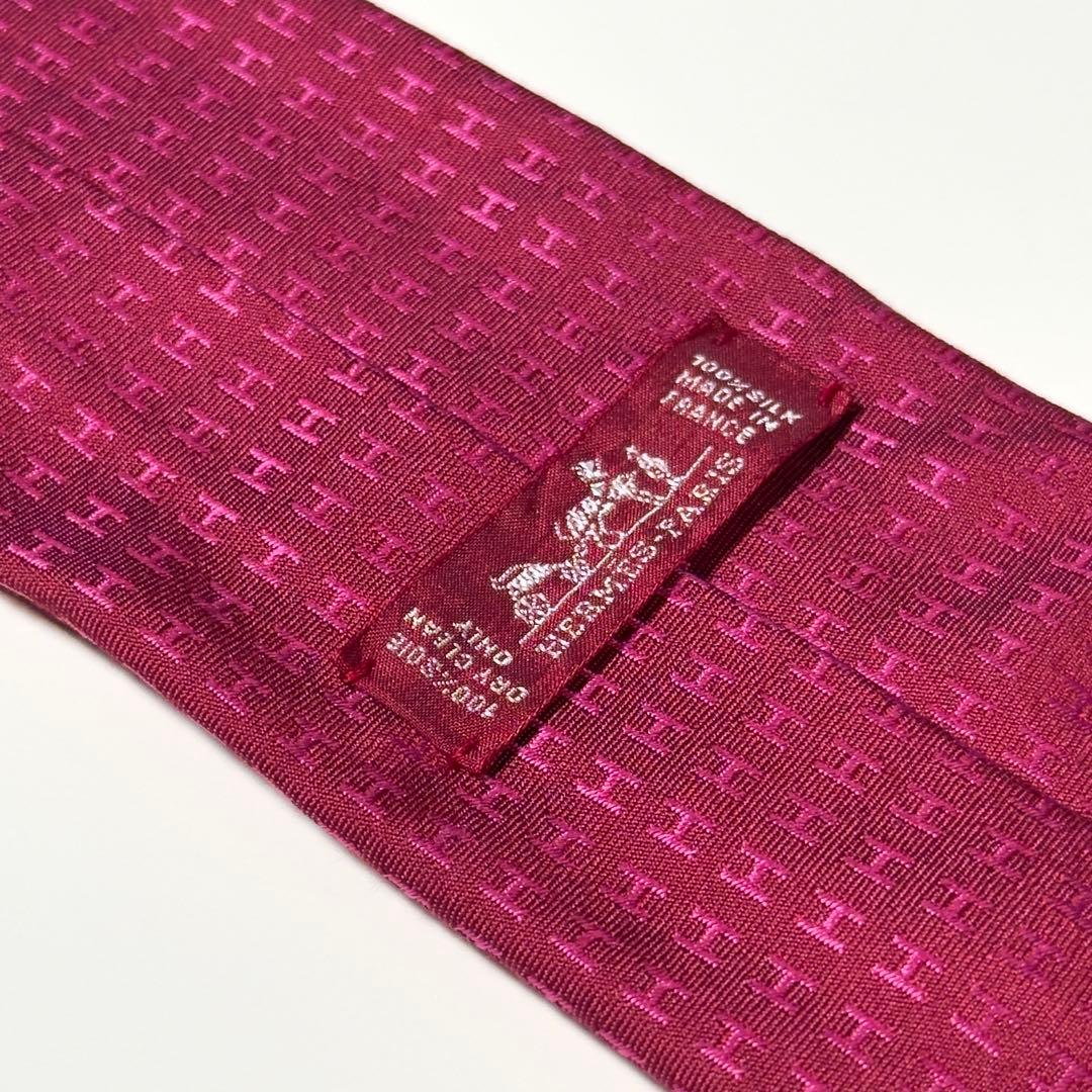 【美品】 HERMES エルメス H柄 ファソネ レッド系 ネクタイ