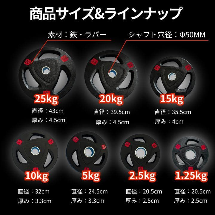 ★新品・送料無料★バーベルプレート計105kgセット 50mm ＋EZバー