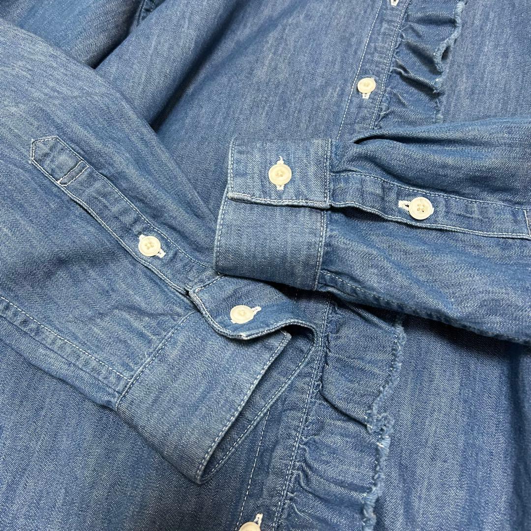 【UNITED ARROWS】デニム フリルシャツ　スタンドカラー長袖　日本製